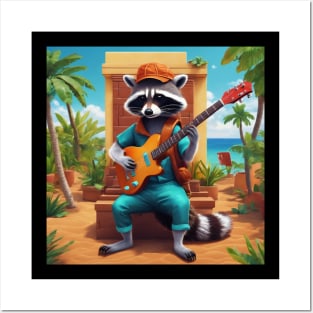 musician raccoon Posters and Art